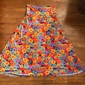 LuLaRoe Colorful Floral Maxi Skirt Wide Waistband Blue Multi Stretchy Slinky